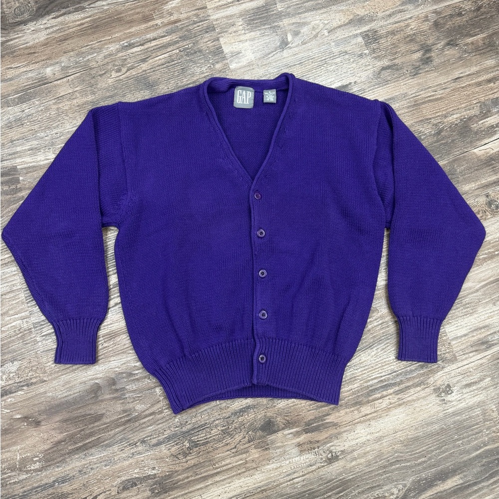 Vintage 90s GAP Purple Cotton Cardigan Sweater Minimalist Classic S - Picture 2 of 7